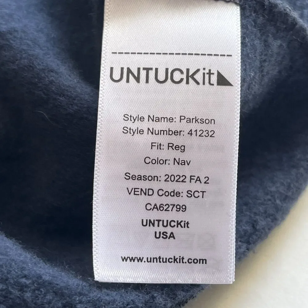UNTUCKIT Parkson 1/4 Snap Fleece Pullover Sweatshirt Navy Pocket & Slits Size L